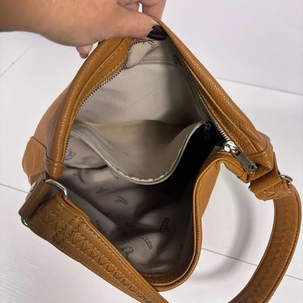 Thirty-One Jewell Tan Faux Leather Hobo Bag Bin10